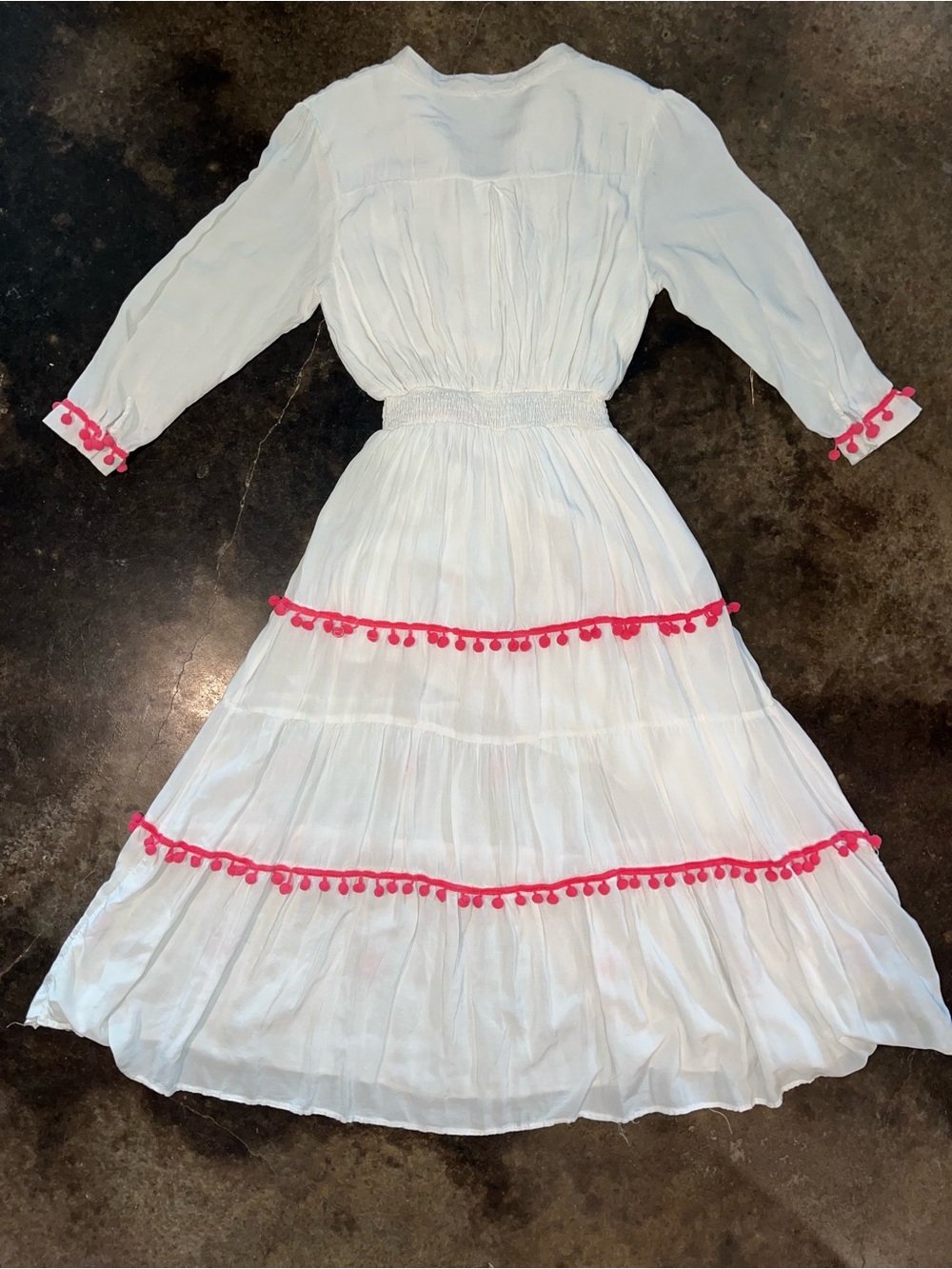 ChicWest White Maxi Dress with Pink Pom Trim